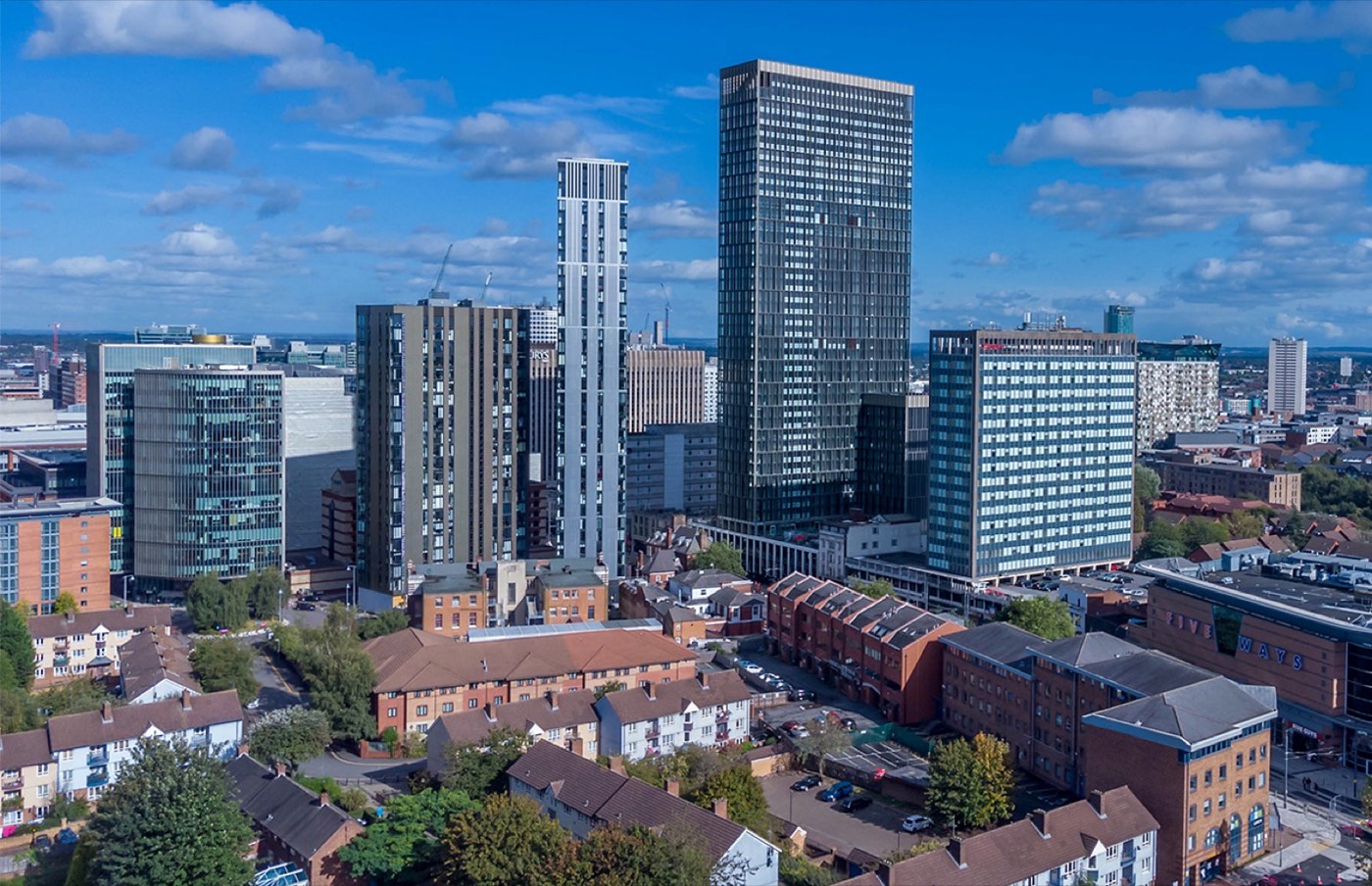 Birmingham city skyline near Broad Street